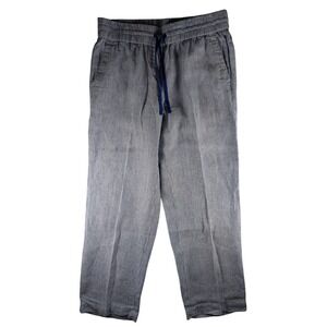Talbots 100% Linen Pants Striped Drawstring Casual Summer Beach Blue White Sz S‎